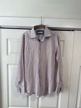 Cavani Men's Micro Geometric Print Tailored Fit Long Sleeve Button Down 16 1/2
